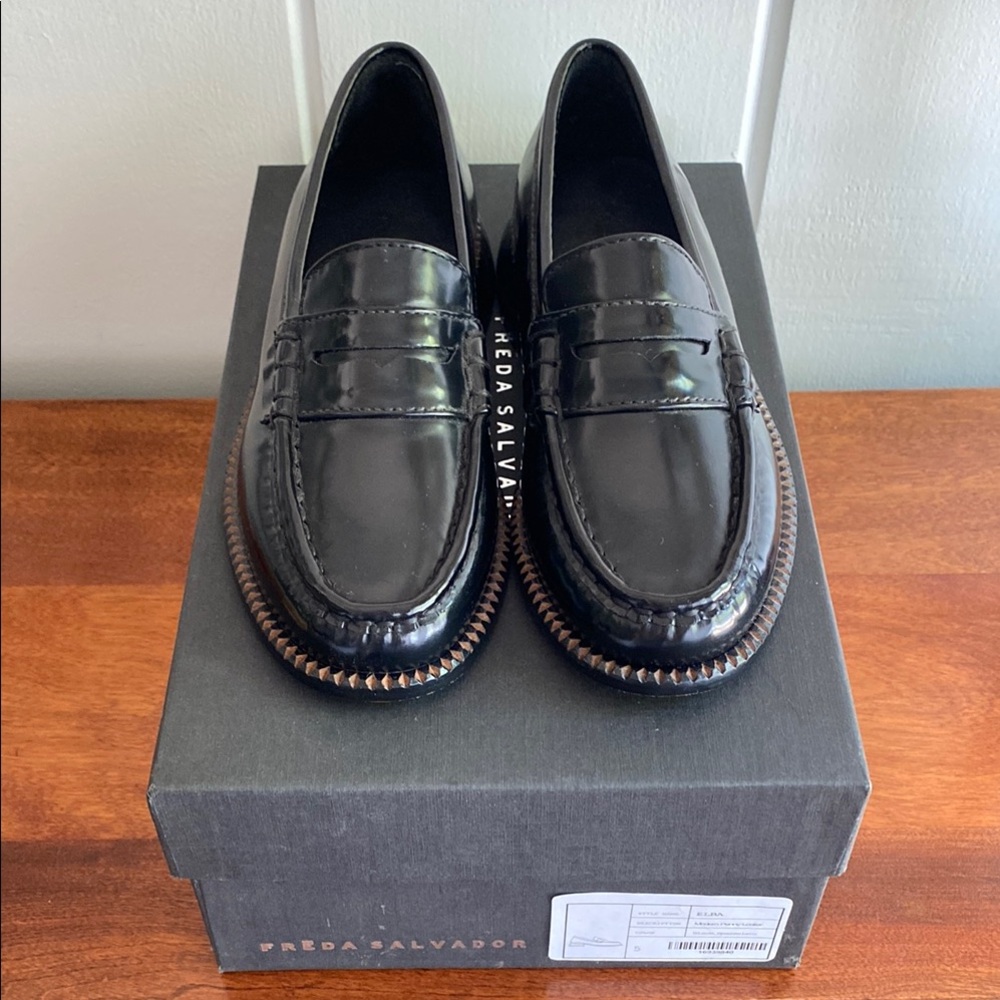 Freda Salvador ELBA PENNY LOAFER in Black Spazzolato